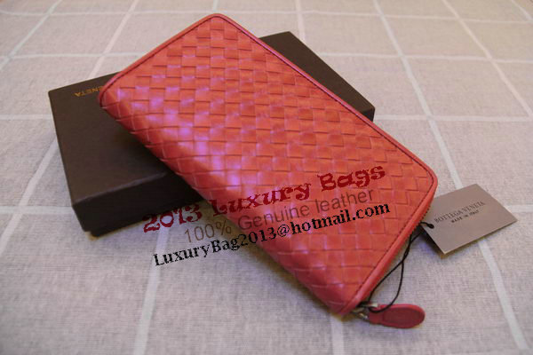 Bottega Veneta Intrecciato Nappa Zip Around Wallet 17004 Light Red