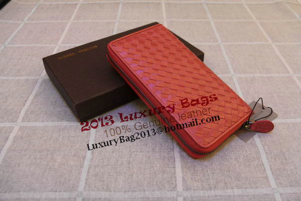 Bottega Veneta Intrecciato Nappa Zip Around Wallet 17004 Light Red