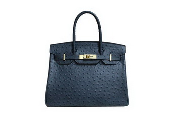 Hermes Birkin 35CM Tote Bag Dark Blue Ostrich Leather BK35 Gold