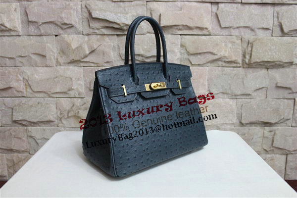 Hermes Birkin 35CM Tote Bag Dark Blue Ostrich Leather BK35 Gold