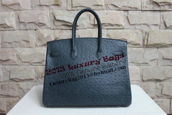 Hermes Birkin 35CM Tote Bag Dark Blue Ostrich Leather BK35 Silver