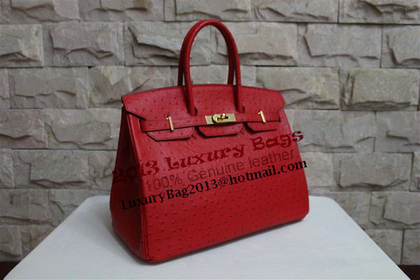 Hermes Birkin 35CM Tote Bag Red Ostrich Leather BK35 Gold