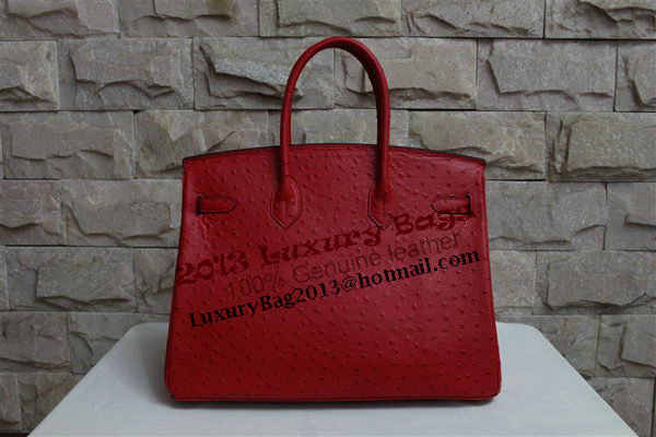 Hermes Birkin 35CM Tote Bag Red Ostrich Leather BK35 Gold