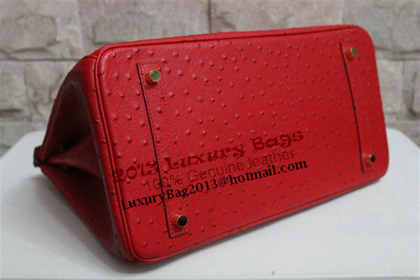 Hermes Birkin 35CM Tote Bag Red Ostrich Leather BK35 Gold