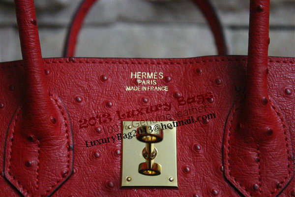 Hermes Birkin 35CM Tote Bag Red Ostrich Leather BK35 Gold