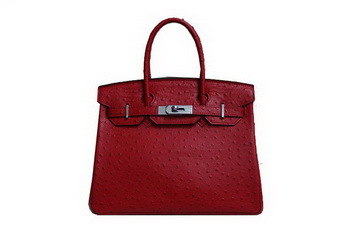 Hermes Birkin 35CM Tote Bag Red Ostrich Leather BK35 Silver