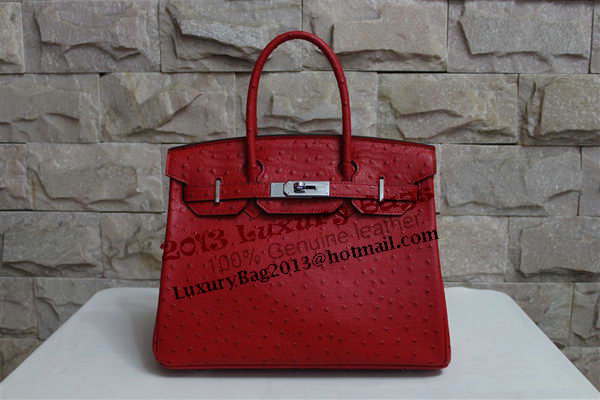 Hermes Birkin 35CM Tote Bag Red Ostrich Leather BK35 Silver