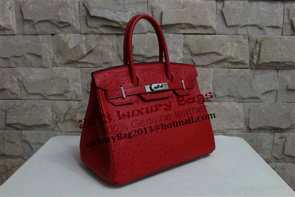 Hermes Birkin 35CM Tote Bag Red Ostrich Leather BK35 Silver