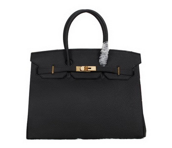 Hermes Birkin 35CM Tote Bag Black Clemence Leather H35 Gold