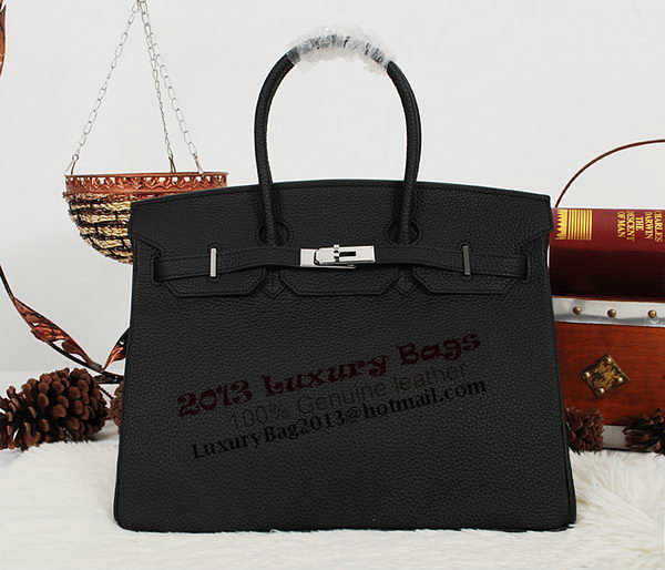 Hermes Birkin 35CM Tote Bag Black Clemence Leather H35 Silver