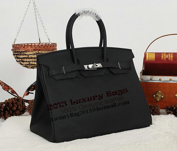 Hermes Birkin 35CM Tote Bag Black Clemence Leather H35 Silver