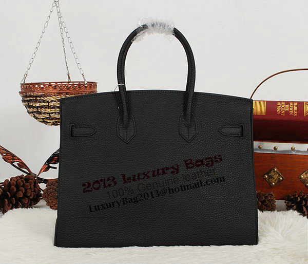 Hermes Birkin 35CM Tote Bag Black Clemence Leather H35 Silver