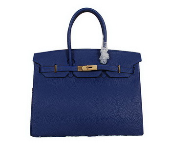 Hermes Birkin 35CM Tote Bag RoyalBlue Clemence Leather H35 Gold