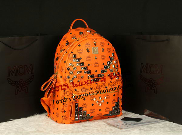 MCM Stark Backpack Jumbo in Calf Leather 8100 Orange