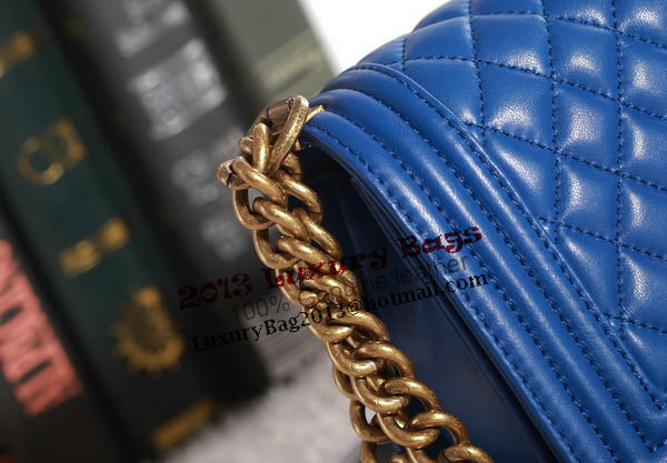 Chanel Boy Flap Shoulder Bag in Blue Lambskin Leather A67086 Gold