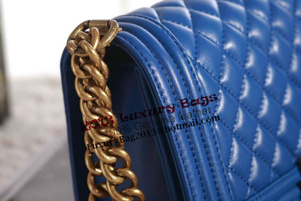 Chanel Boy Flap Shoulder Bag in Blue Lambskin Leather A67086 Gold