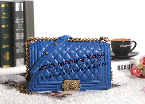 Chanel Boy Flap Shoulder Bag in Blue Lambskin Leather A67086 Gold