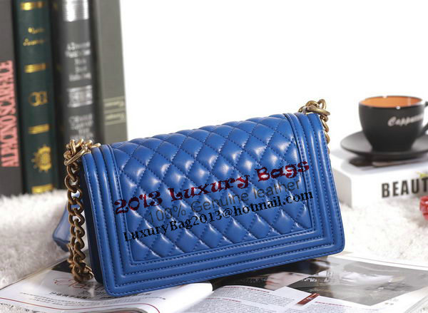 Chanel Boy Flap Shoulder Bag in Blue Lambskin Leather A67086 Gold