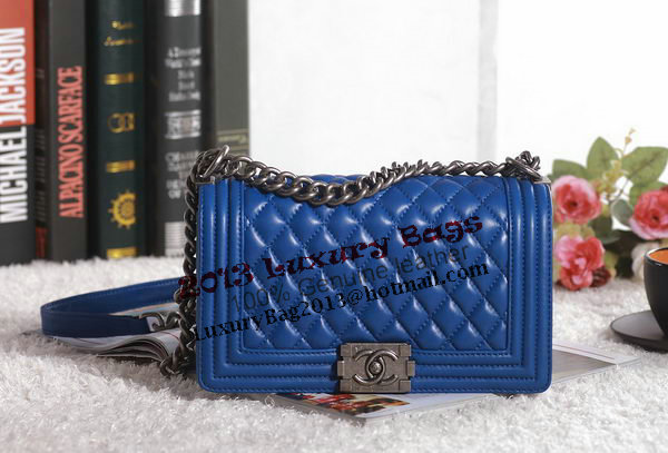 Chanel Boy Flap Shoulder Bag in Blue Lambskin Leather A67086 Silver