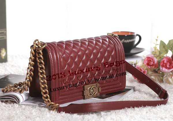 Chanel Boy Flap Shoulder Bag in Burgundy Lambskin Leather A67086 Gold