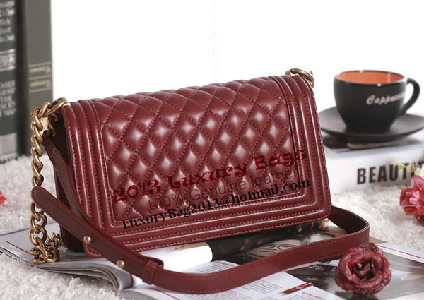 Chanel Boy Flap Shoulder Bag in Burgundy Lambskin Leather A67086 Gold