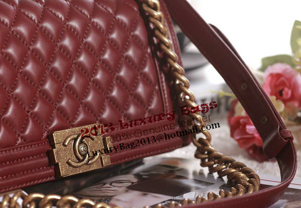 Chanel Boy Flap Shoulder Bag in Burgundy Lambskin Leather A67086 Gold