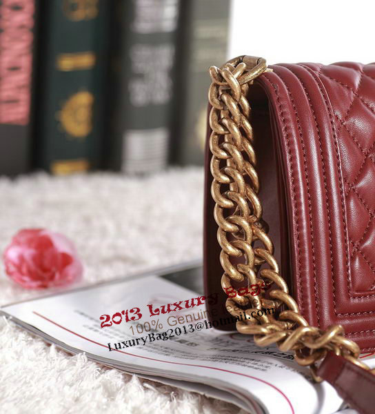 Chanel Boy Flap Shoulder Bag in Burgundy Lambskin Leather A67086 Gold