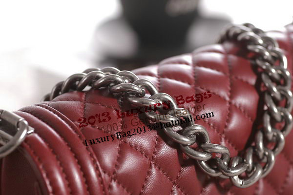 Chanel Boy Flap Shoulder Bag in Burgundy Lambskin Leather A67086 Silver