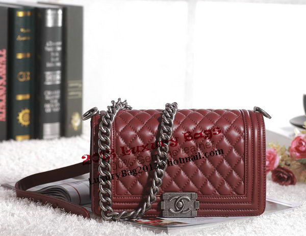 Chanel Boy Flap Shoulder Bag in Burgundy Lambskin Leather A67086 Silver