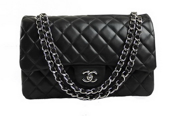 Chanel Classic Flap Bag 1113 Black Original Sheepskin Leather Silver