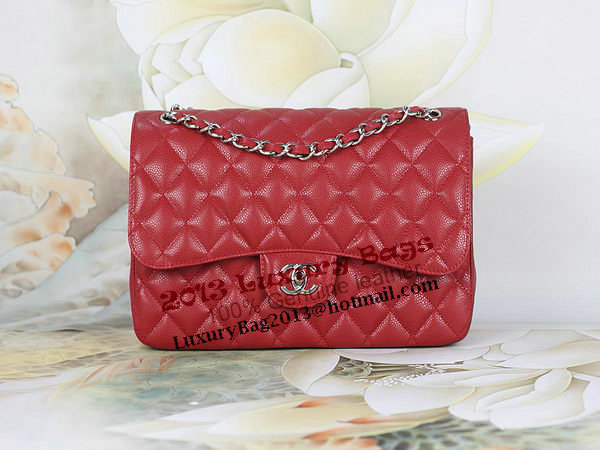 Chanel Classic Flap Bag 1113 Red Original Cannage Pattern Leather Silver