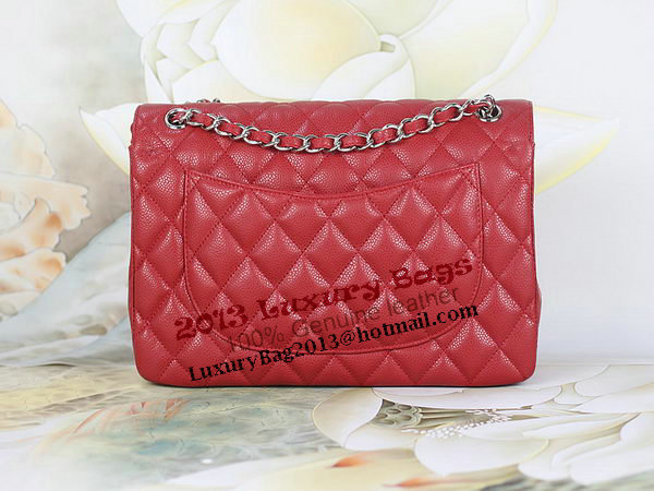 Chanel Classic Flap Bag 1113 Red Original Cannage Pattern Leather Silver