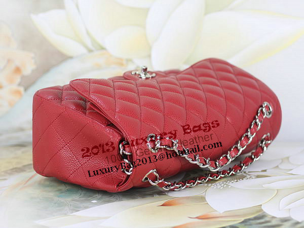 Chanel Classic Flap Bag 1113 Red Original Cannage Pattern Leather Silver