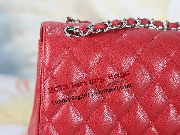 Chanel Classic Flap Bag 1113 Red Original Cannage Pattern Leather Silver