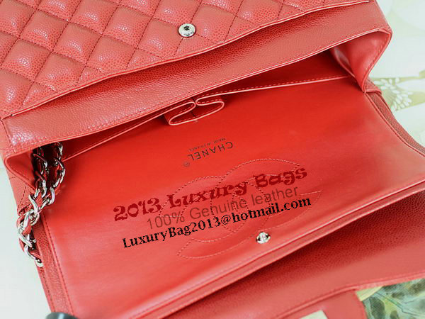 Chanel Classic Flap Bag 1113 Red Original Cannage Pattern Leather Silver