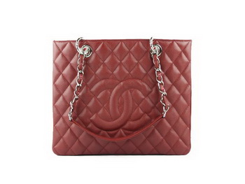 Chanel A50995 Maroon Original Cannage Leather Shoulder Bag Silver