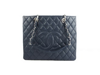 Chanel A50995 RoyalBlue Original Cannage Leather Shoulder Bag Silver