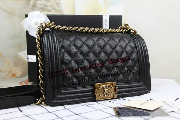 Chanel Boy Flap Shoulder Bag in Black Original Deerskin Leather A67025 Gold