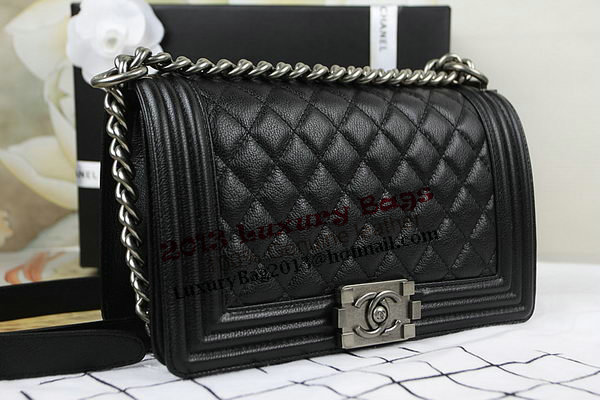 Chanel Boy Flap Shoulder Bag in Black Original Deerskin Leather A67025 Silver