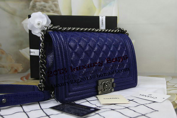 Chanel Boy Flap Shoulder Bag in Original Glazed Crackled Leather A67025 Blue