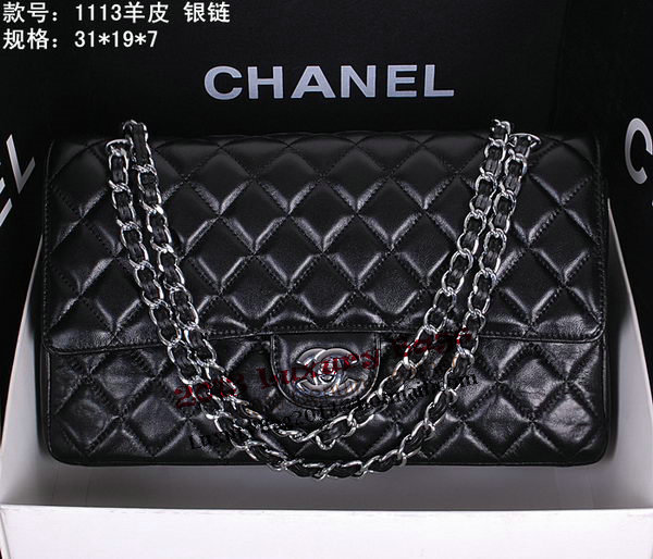 Chanel Classic Flap Bag 1113 Black Sheepskin Leather