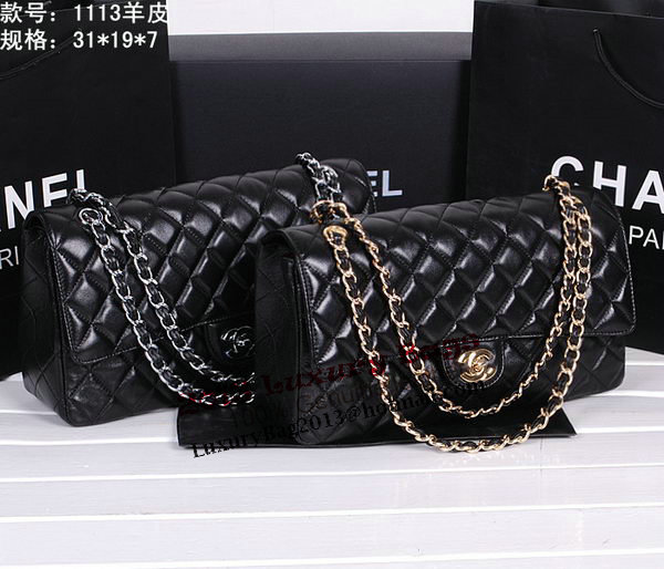 Chanel Classic Flap Bag 1113 Black Sheepskin Leather