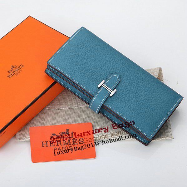 Hermes Bearn Japonaise Bi-Fold Wallet Grainy Leather A208 Blue