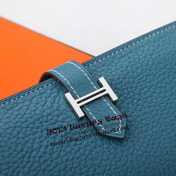 Hermes Bearn Japonaise Bi-Fold Wallet Grainy Leather A208 Blue