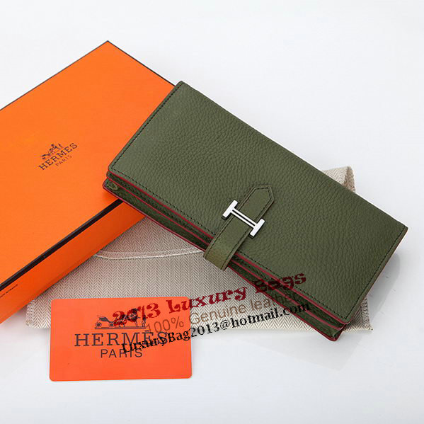 Hermes Bearn Japonaise Bi-Fold Wallet Grainy Leather A208 Dark Green