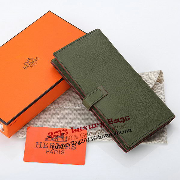 Hermes Bearn Japonaise Bi-Fold Wallet Grainy Leather A208 Dark Green