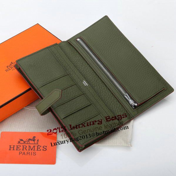 Hermes Bearn Japonaise Bi-Fold Wallet Grainy Leather A208 Dark Green