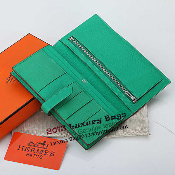 Hermes Bearn Japonaise Bi-Fold Wallet Grainy Leather A208 Light Green