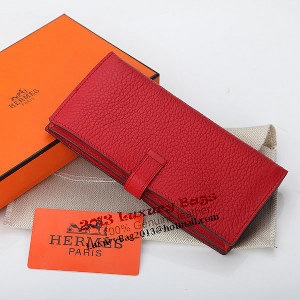 Hermes Bearn Japonaise Bi-Fold Wallet Grainy Leather A208 Red