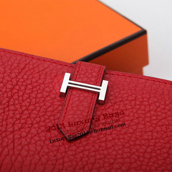 Hermes Bearn Japonaise Bi-Fold Wallet Grainy Leather A208 Red